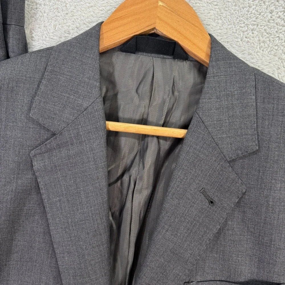 Baroni Mens 38R Slim Fit Wool Gray 2-Piece Suit Blazer Pants 33x30‎ Coat Jacket